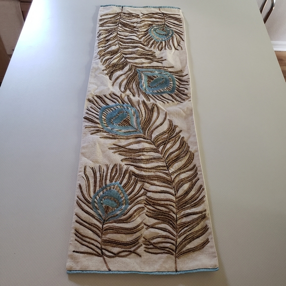 Pier 1 Imports Other - Beautiful Teal and Bronze Peacock Feather Tapestry